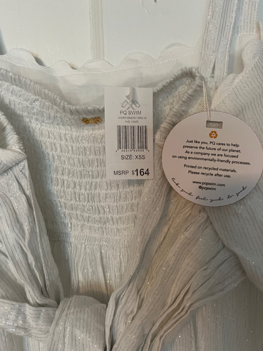 PQ SWIM IVORY EMERY METALLIC RESORT COVERUP DRESS BACK TIE NWT SZ XS/S - Picture 5 of 7